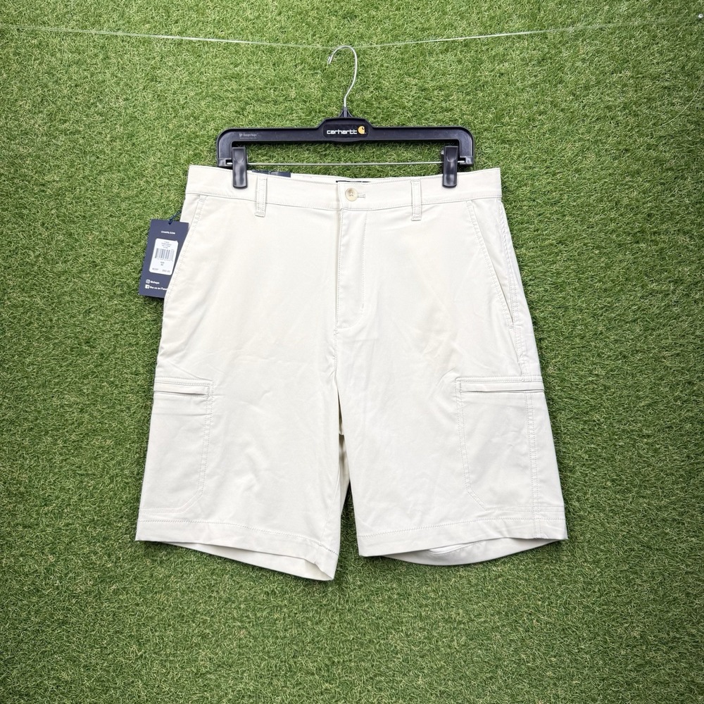 Chaps Chino Shorts Mens 32 Flat Front Performance Stretch Stone 9" Inseam NWT